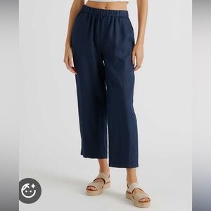 Quince Deep Navy Linen Cropped Pants